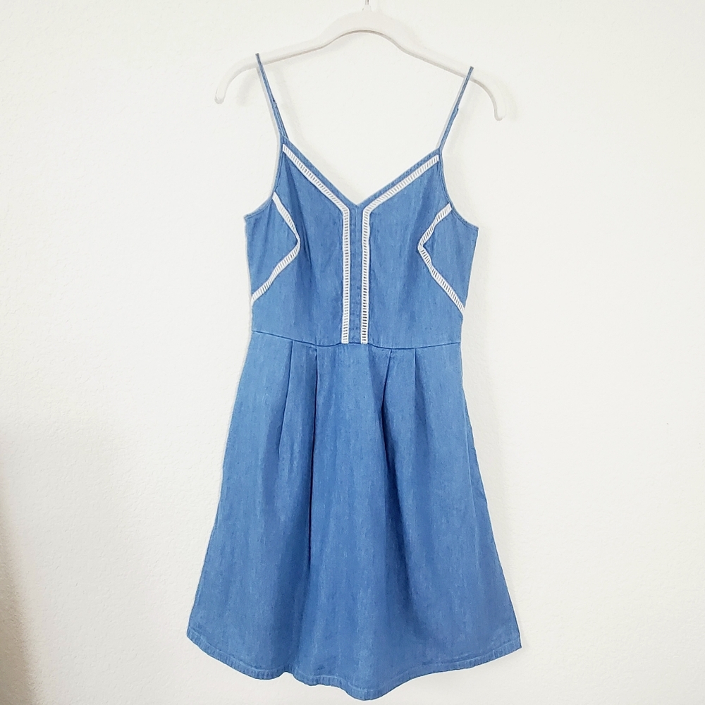 Maison Jules Denim Chambray Western Country Twee Fit and Flare Dress S Pockets - Picture 3 of 14